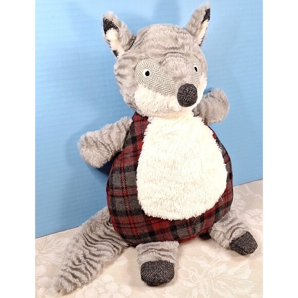 Pier 1 Imports Bentley Gray Fox Plush Stuffed Animal Plaid Stuffie Toy 15" - Picture 3 of 11